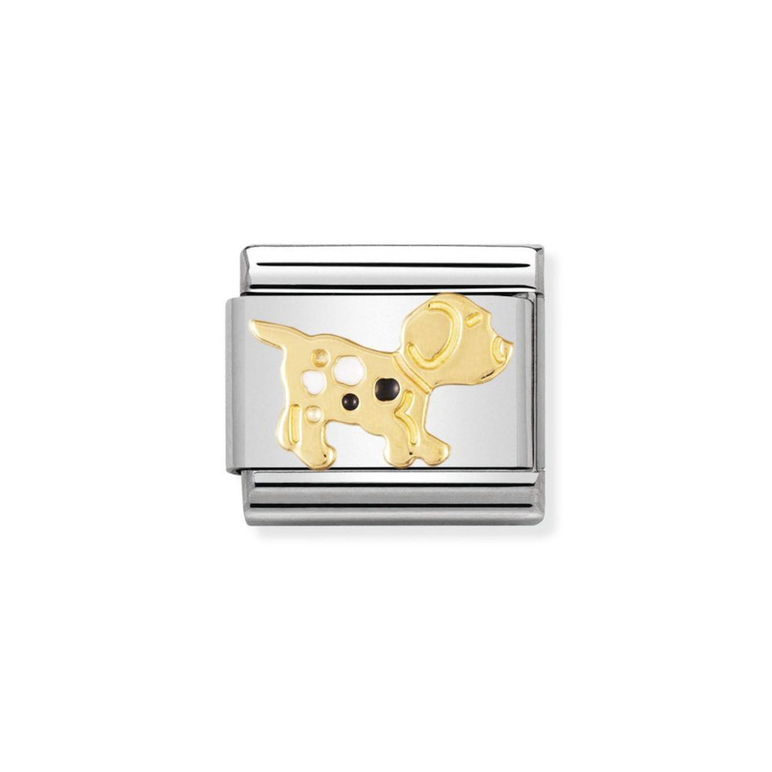 NOMINATION COMPOSABLE CLASSIC LINK BLACK AND WHITE DOG IN 18K GOLD 030212/36