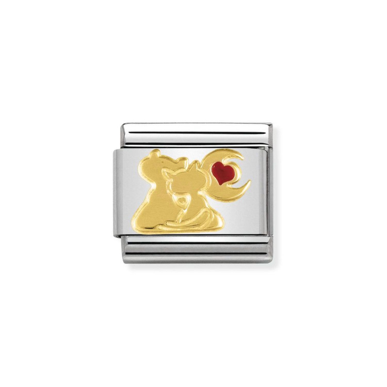 NOMINATION COMPOSABLE CLASSIC LINK CATS WITH HEART AND MOON IN 18K GOLD 030248/13