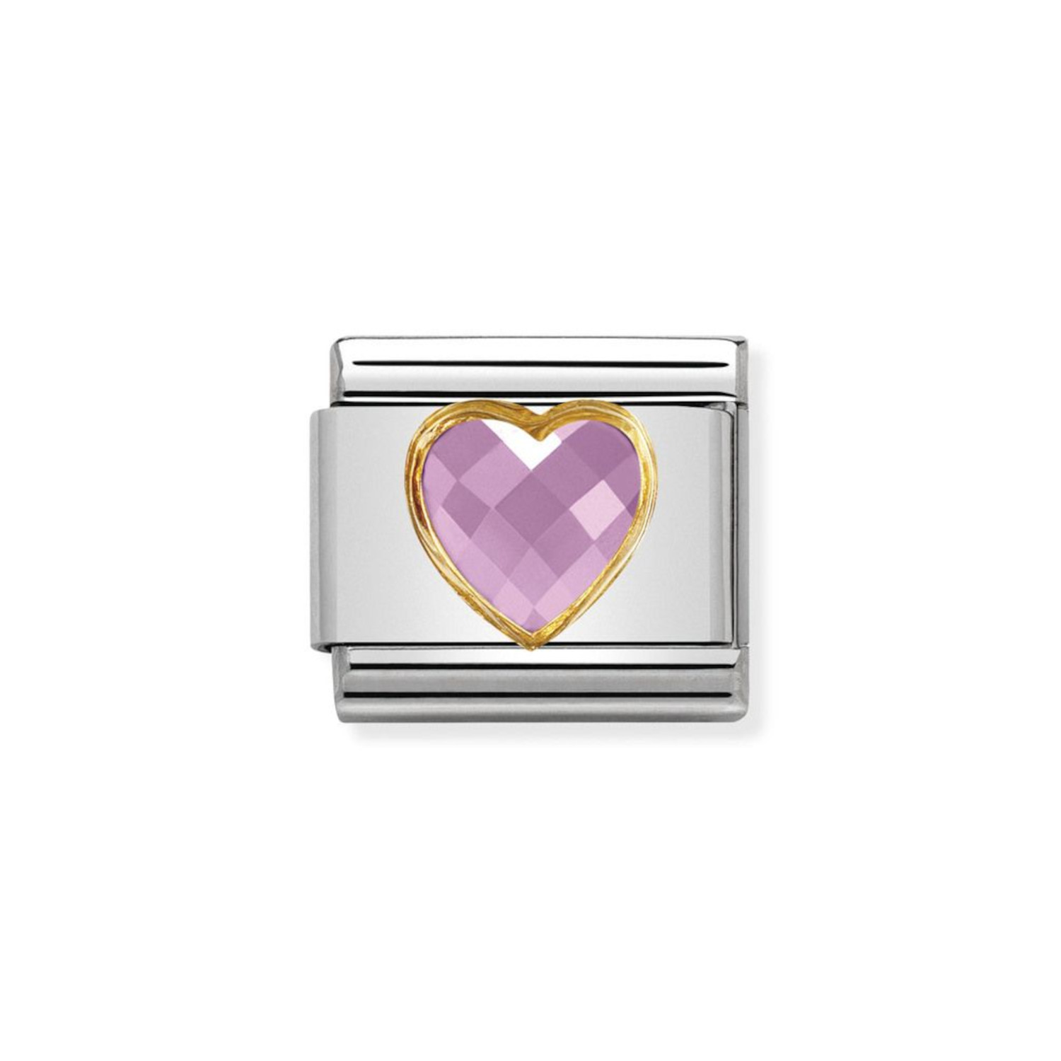 NOMINATION COMPOSABLE CLASSIC LINK IN 18K GOLD WITH MULTIFACETED PINK HEART 030610/003