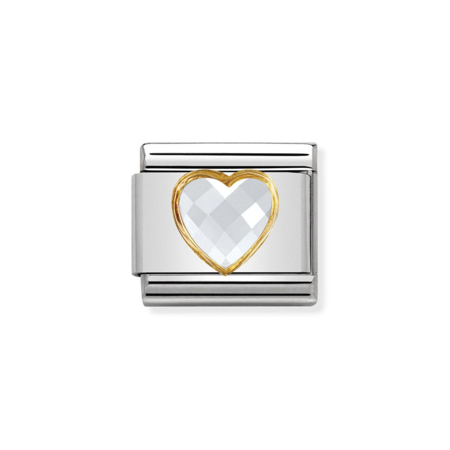 NOMINATION COMPOSABLE CLASSIC LINK IN 18K GOLD WITH MULTIFACETED WHITE HEART 030610/010