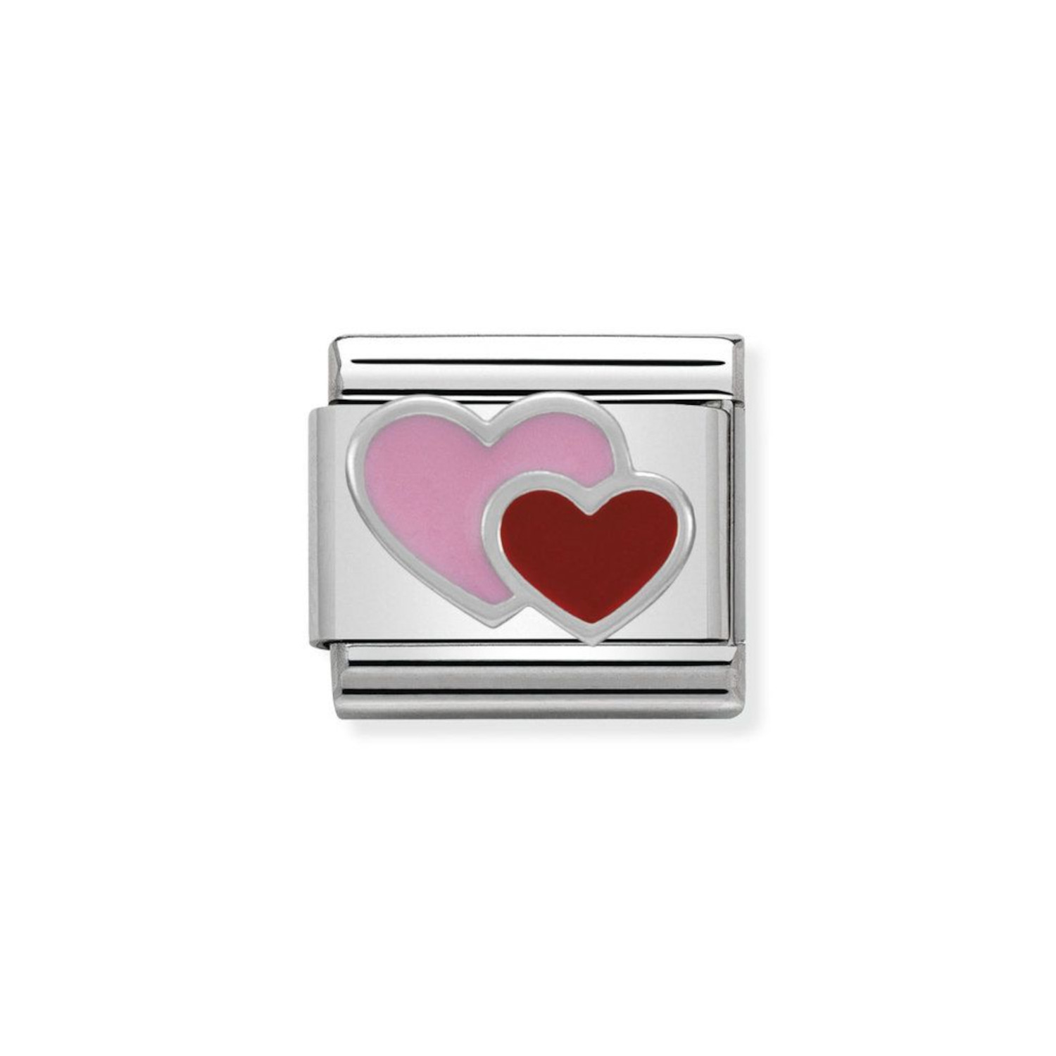 NOMINATION COMPOSABLE CLASSIC LINK PINK AND RED DOUBLE HEART IN STERLING SILVER WITH ENAMEL 330202/16