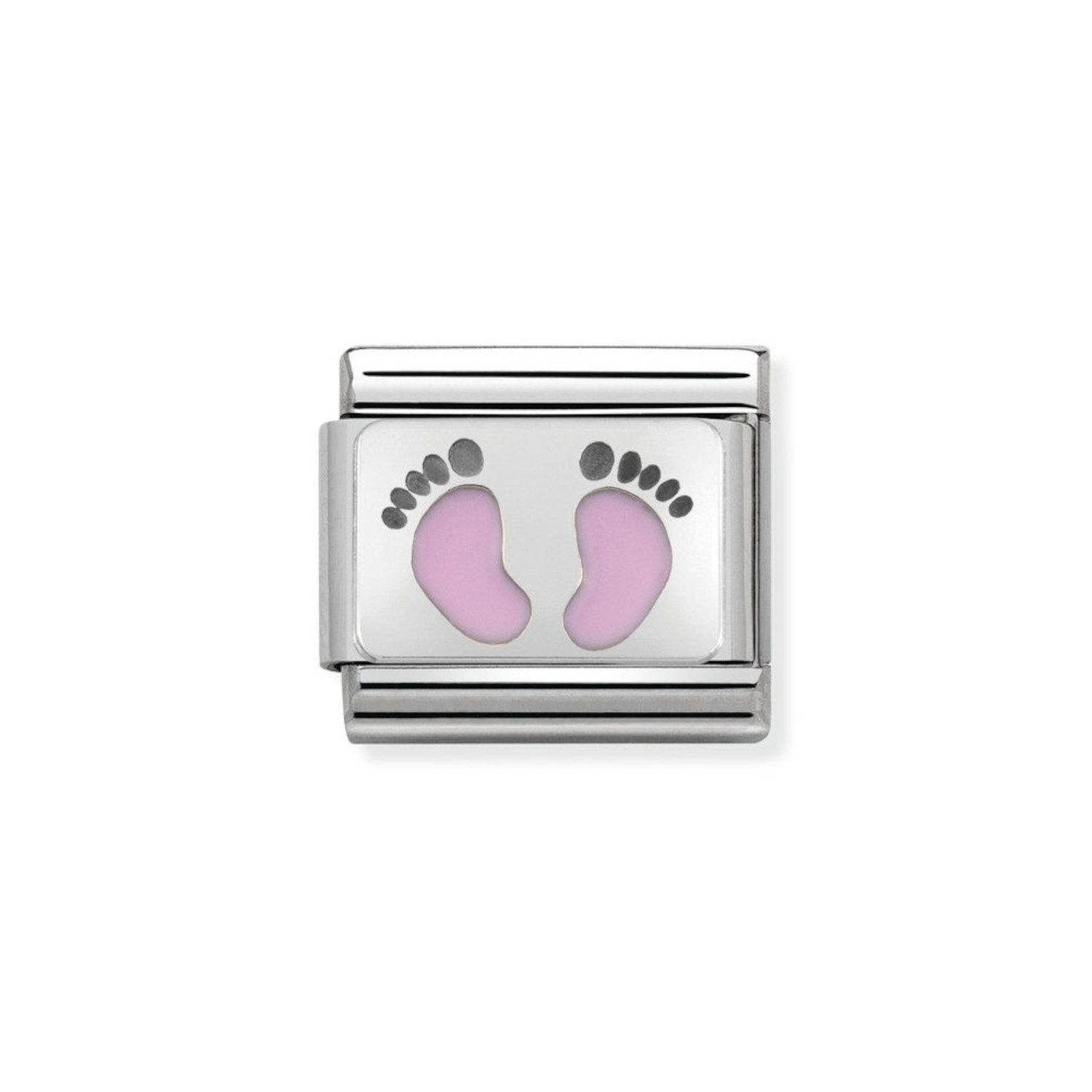 NOMINATION COMPOSABLE CLASSIC LINK PINK FOOTPRINTS IN STERLING SILVER WITH ENAMEL 330208/14