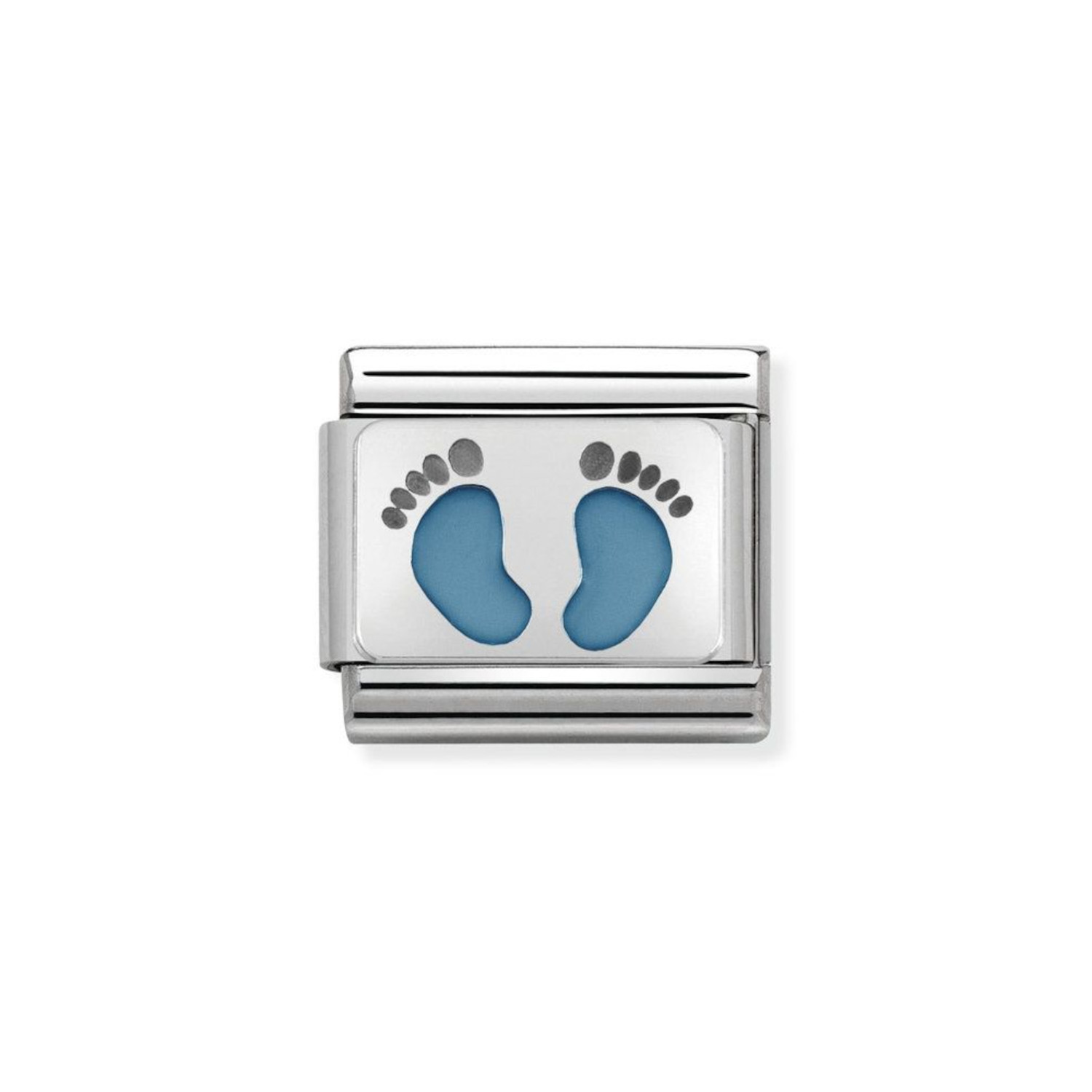 NOMINATION COMPOSABLE CLASSIC LINK BLUE FOOTPRINTS IN STERLING SILVER WITH ENAMEL 330208/15