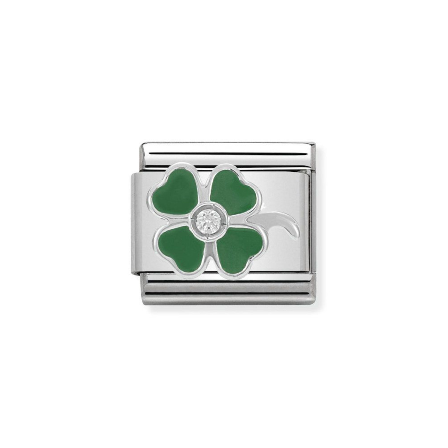 NOMINATION COMPOSABLE CLASSIC LINK GREEN CLOVER IN STERLING SILVER WITH ENAMEL 330305/13
