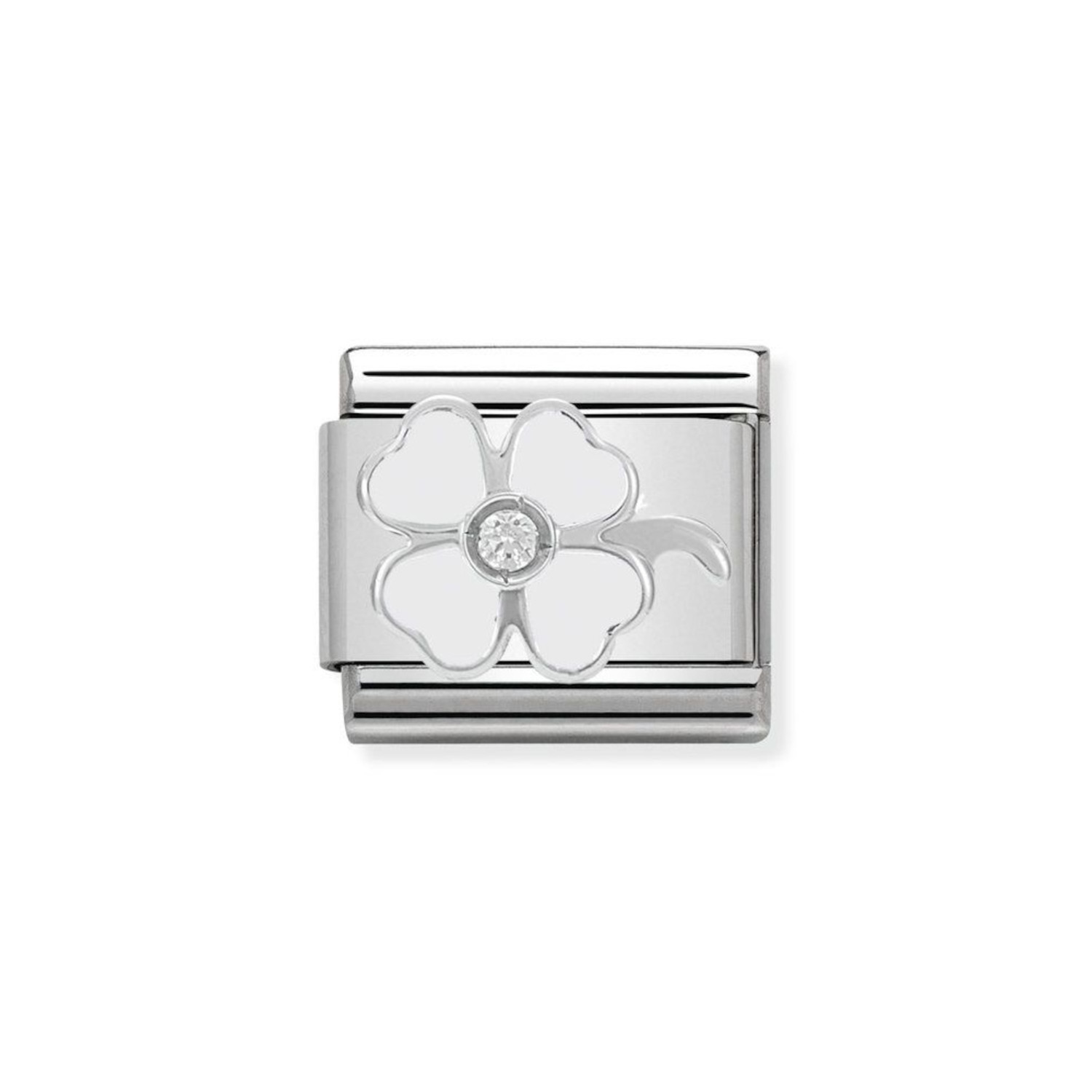 NOMINATION COMPOSABLE CLASSIC LINK WHITE CLOVER IN STERLING SILVER WITH ENAMEL 330305/14