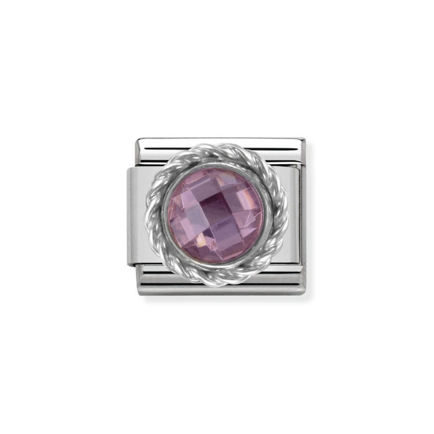 NOMINATION COMPOSABLE CLASSIC LINK IN STERLING SILVER WITH ROUND FACETED PINK STONE 330601/003