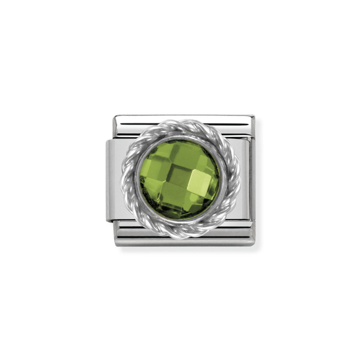 NOMINATION COMPOSABLE CLASSIC LINK IN STERLING SILVER WITH ROUND FACETED GREEN STONE 330601/004