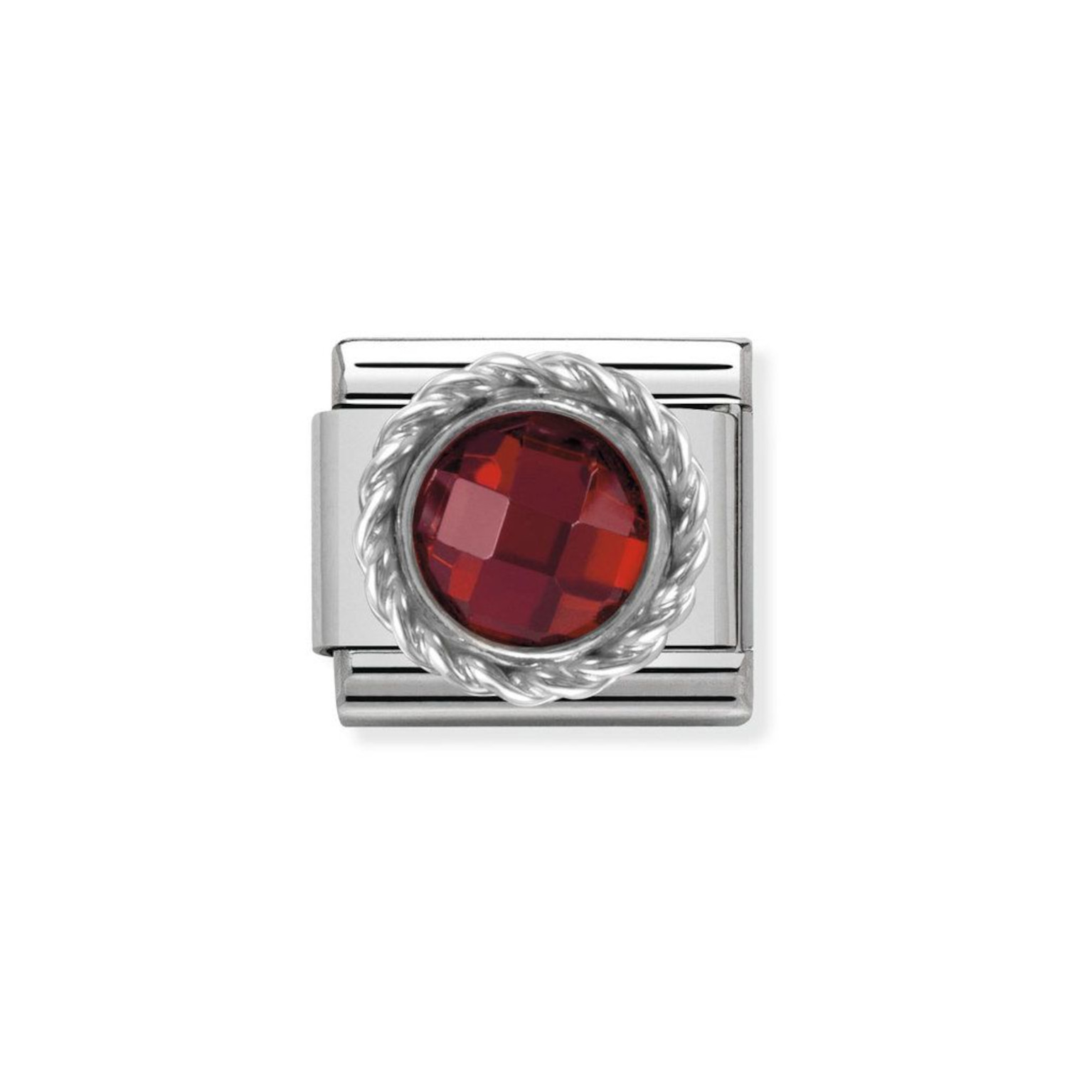 NOMINATION COMPOSABLE CLASSIC LINK IN STERLING SILVER WITH ROUND FACETED RED STONE 330601/005