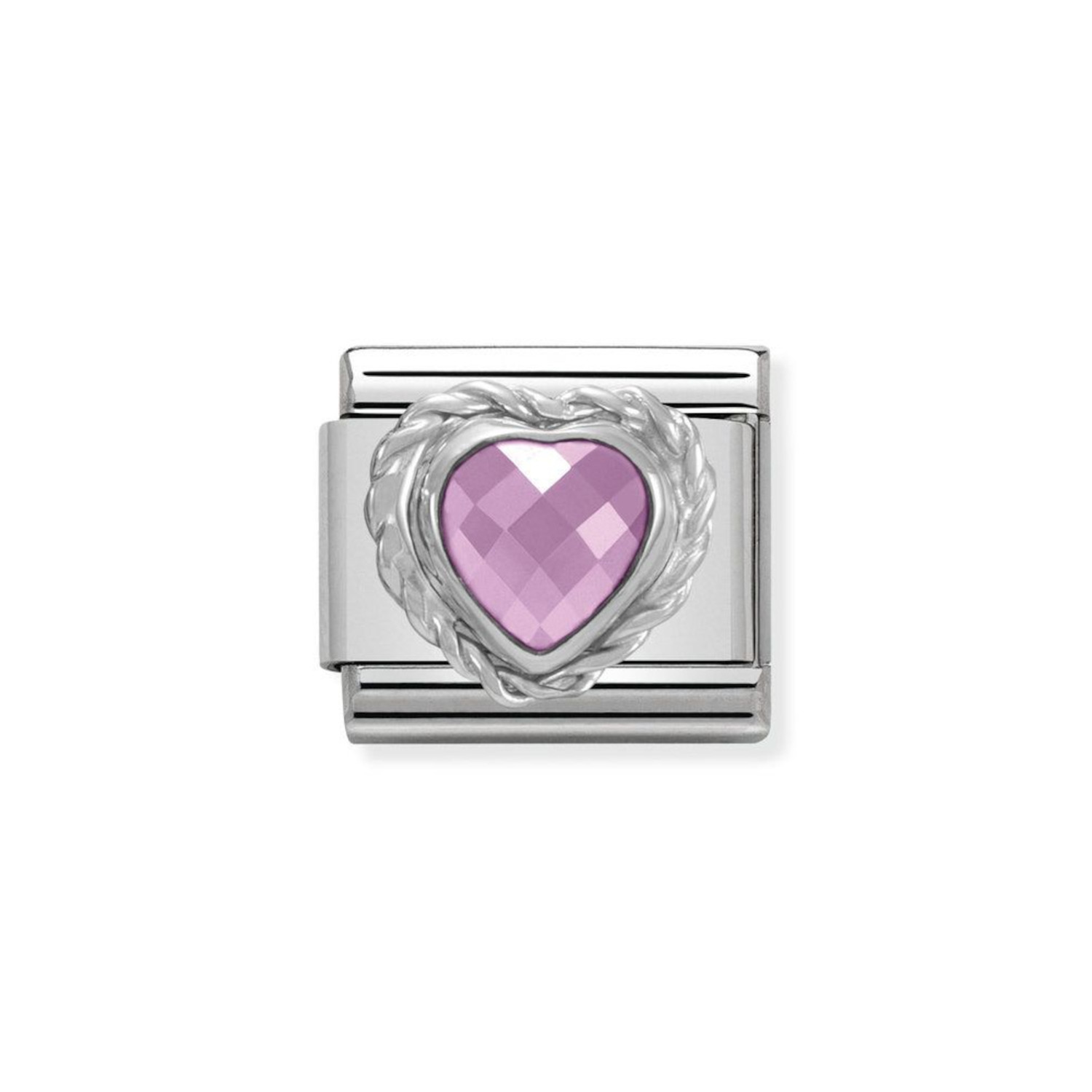 NOMINATION COMPOSABLE CLASSIC LINK IN STERLING SILVER WITH HEART-SHAPED FACETED PINK STONE 330603/003