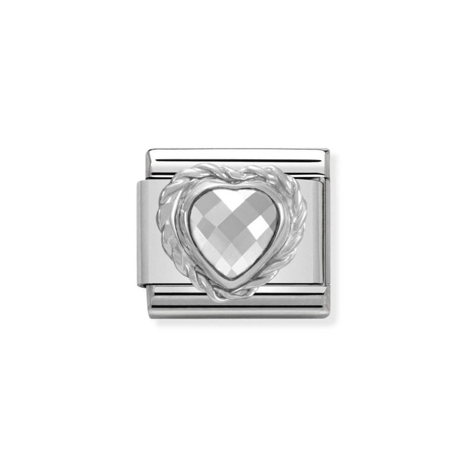 NOMINATION COMPOSABLE CLASSIC LINK IN STERLING SILVER WITH HEART-SHAPED FACETED WHITE STONE 330603/010