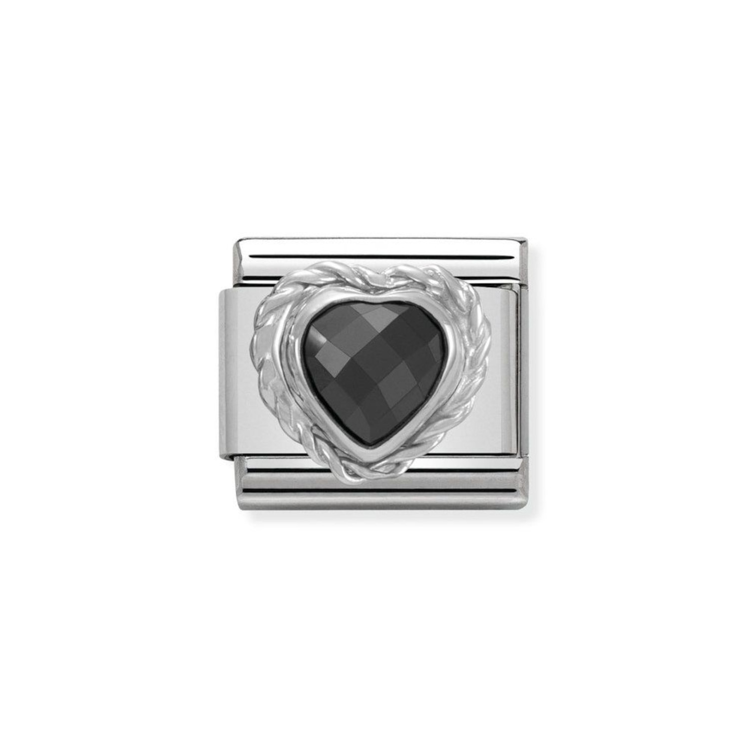 NOMINATION COMPOSABLE CLASSIC LINK IN STERLING SILVER WITH HEART-SHAPED FACETED BLACK STONE 330603/011