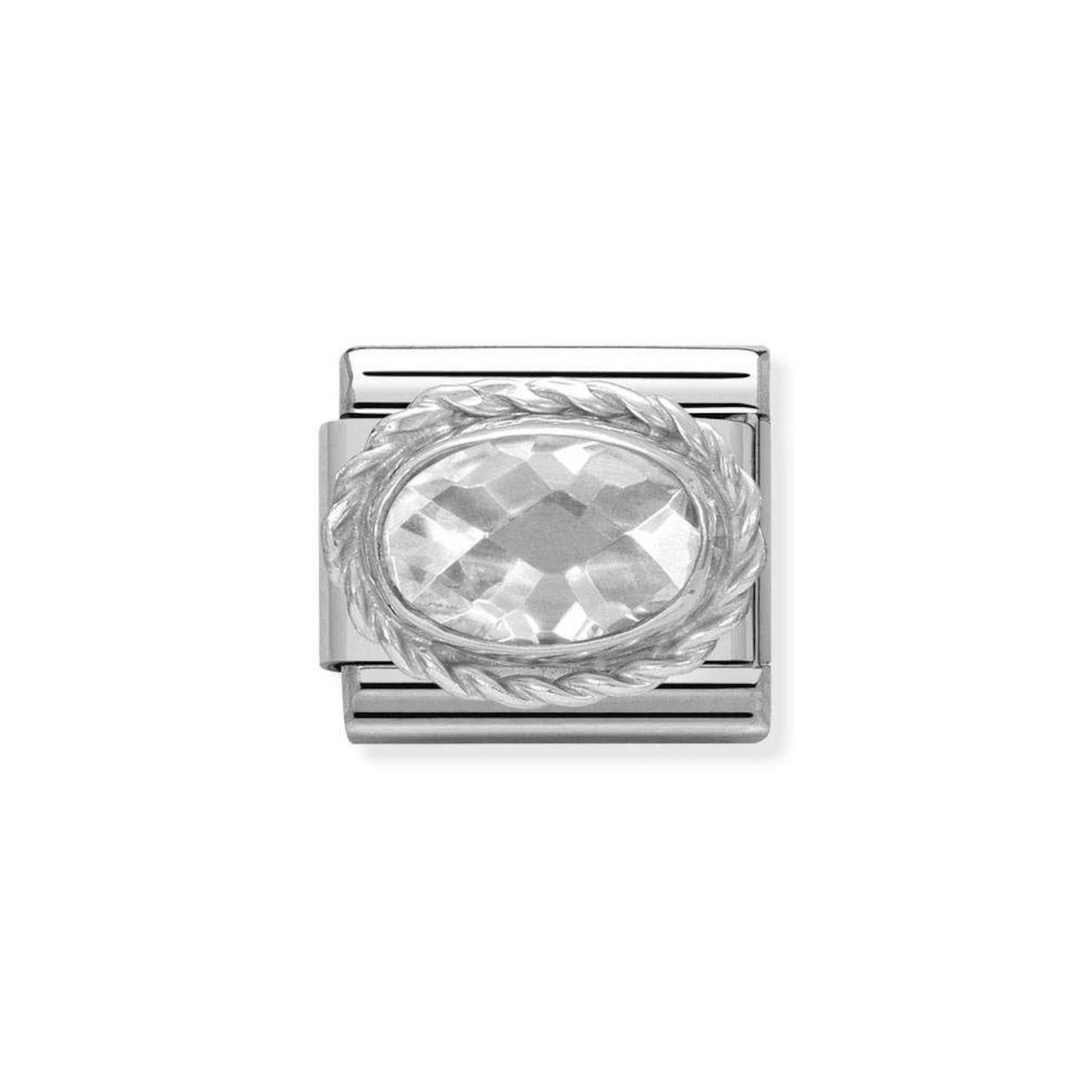 NOMINATION COMPOSABLE CLASSIC LINK IN STERLING SILVER WITH FACETED WHITE STONE 330604/010