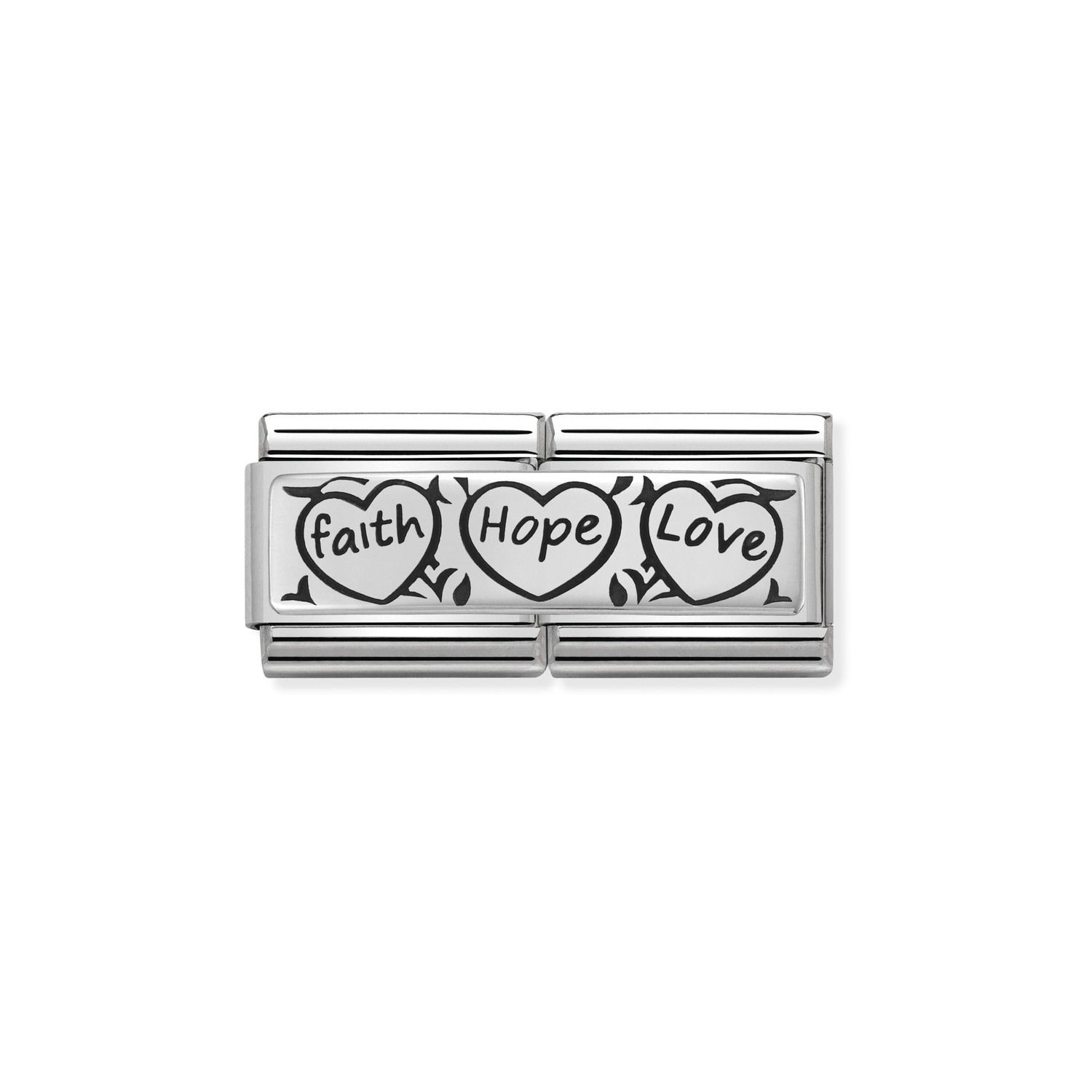 NOMINATION COMPOSABLE CLASSIC DOUBLE LINK FAITH HOPE LOVE IN STERLING SILVER WITH ENAMEL 330710/11
