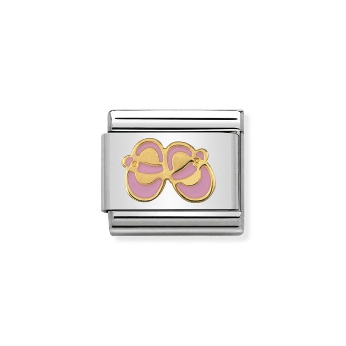 NOMINATION COMPOSABLE CLASSIC LINK PINK BABY SHOES IN 18K GOLD 030242/37