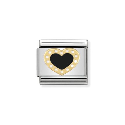 NOMINATION COMPOSABLE CLASSIC LINK BLACK HEART WITH DOTS IN 18K GOLD 030283/02