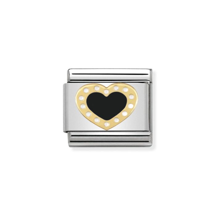 NOMINATION COMPOSABLE CLASSIC LINK BLACK HEART WITH DOTS IN 18K GOLD 030283/02