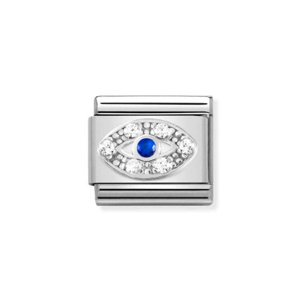 NOMINATION COMPOSABLE CLASSIC LINK EYE WITH WHITE AND BLUE CZ IN STERLING SILVER 330304/43