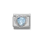 NOMINATION COMPOSABLE CLASSIC LINK IN STERLING SILVER WITH HEART-SHAPED FACETED LIGHT BLUE CZ 330603/006