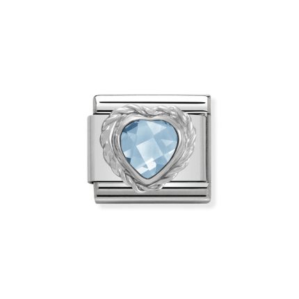 NOMINATION COMPOSABLE CLASSIC LINK IN STERLING SILVER WITH HEART-SHAPED FACETED LIGHT BLUE CZ 330603/006