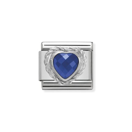 NOMINATION COMPOSABLE CLASSIC LINK IN STERLING SILVER WITH HEART-SHAPED FACETED BLUE CZ 330603/007