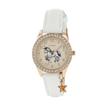 Tikkers Unicorn Crystals White Leather Strap TK0171