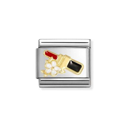 NOMINATION COMPOSABLE CLASSIC LINK RED LIPSTICK WITH FLOWER IN 18K GOLD 030272/96