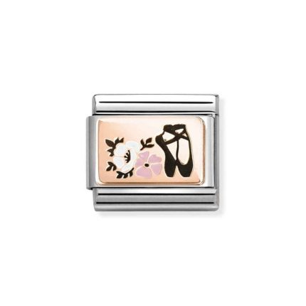 NOMINATION COMPOSABLE CLASSIC LINK BALLET SHOES WITH FLOWERS IN 9K ROSE GOLD 430204/05