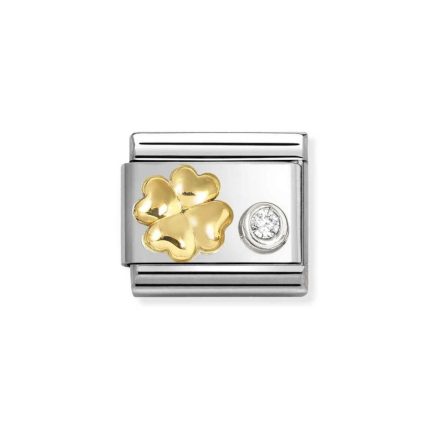 NOMINATION COMPOSABLE CLASSIC LINK FOUR-LEAF CLOVER IN 18K GOLD WITH STERLING SILVER 630301/03