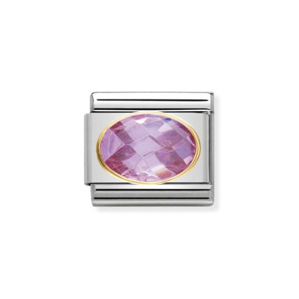 NOMINATION COMPOSABLE CLASSIC LINK IN 18K GOLD WITH PINK AND FACETED STONE 030601/003