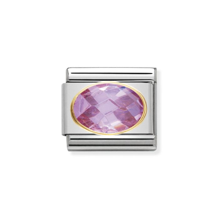 NOMINATION COMPOSABLE CLASSIC LINK IN 18K GOLD WITH PINK AND FACETED STONE 030601/003