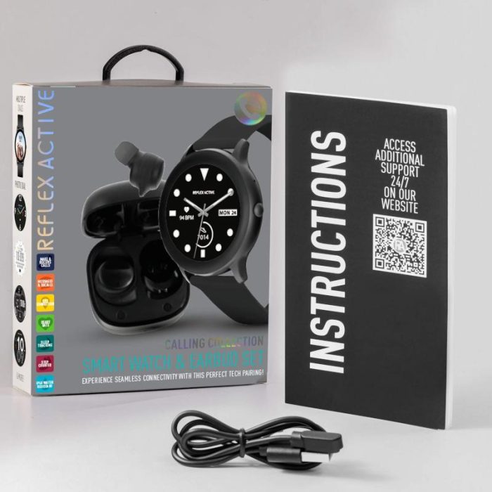 Reflex Active Series 36 Black Rubber Strap Smartwatch & Earbuds Set RA36-2198-TWS