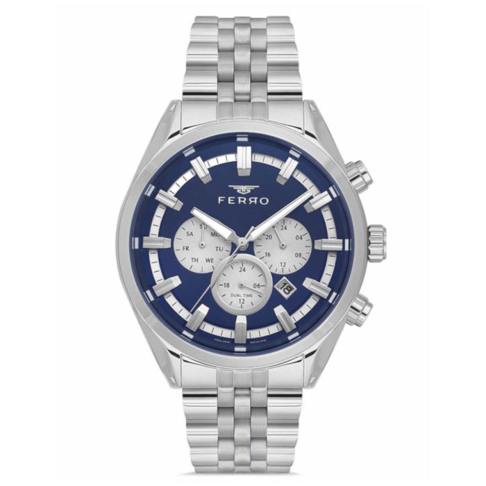 Ferro Dual Time Silver Stainless Steel Bracelet FM11507AWT-A3