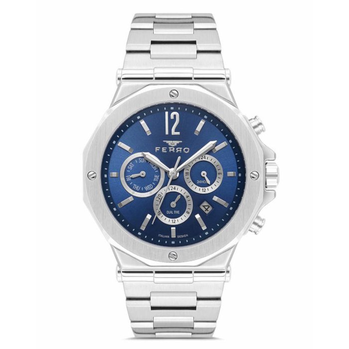 Ferro Dual Time Silver Stainless Steel Bracelet FM43020A-A3