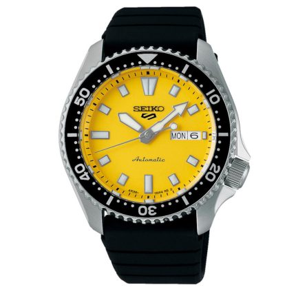 Seiko 5 Sports SKX Redux in Ki-iro Yellow Automatic Black Silicone Strap SRPL87K1J