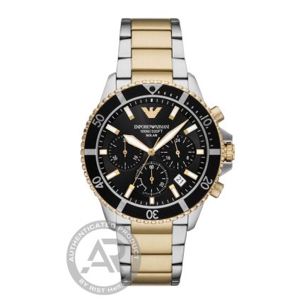 Emporio Armani World Explorer Solar Two Tone Stainless Steel Bracelet Chronograph AR11680