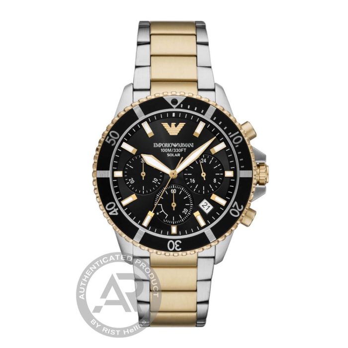 Emporio Armani World Explorer Solar Two Tone Stainless Steel Bracelet Chronograph AR11680