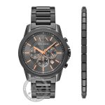 Armani Exchange Banks Grey Stainless Steel Bracelet Chronograph Gift Set AX7170
