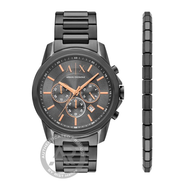 Armani Exchange Banks Grey Stainless Steel Bracelet Chronograph Gift Set AX7170