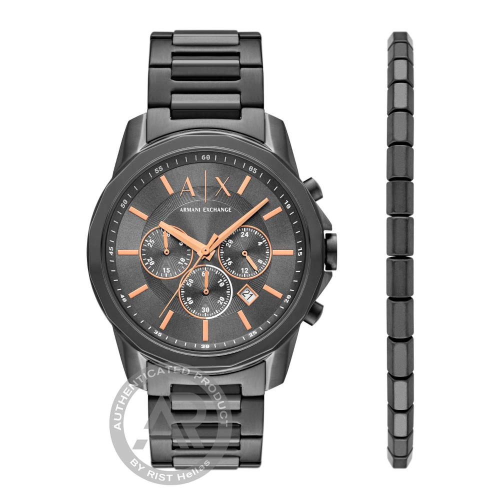 Armani Exchange Banks Grey Stainless Steel Bracelet Chronograph Gift Set AX7170