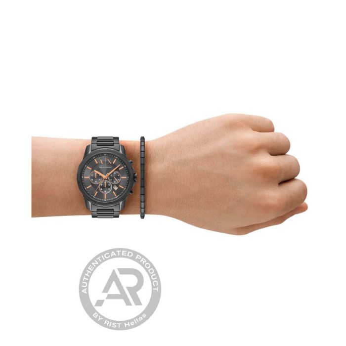 Armani Exchange Banks Grey Stainless Steel Bracelet Chronograph Gift Set AX7170