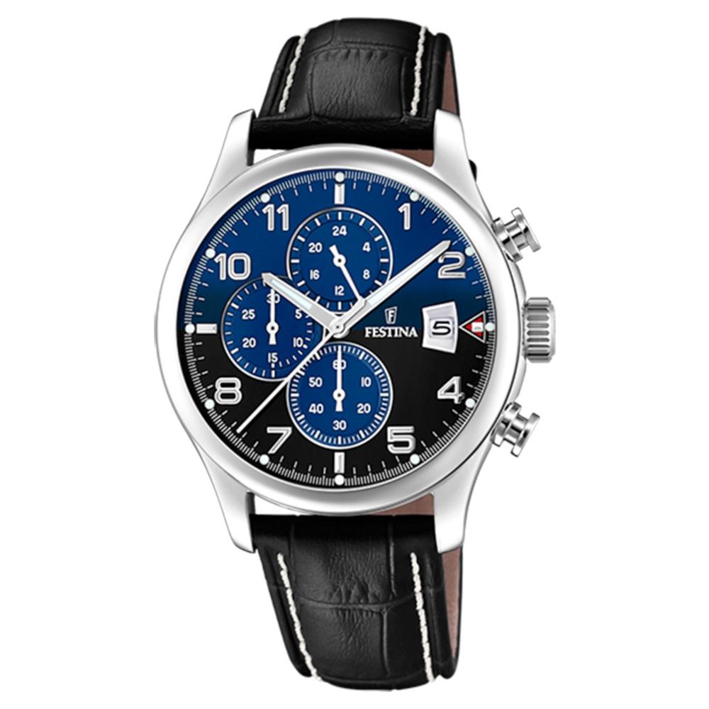 Festina Black Leather Strap Chronograph F20375/7