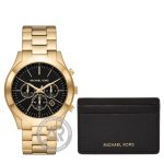 Michael Kors Slim Runway Gold Stainless Steel Bracelet Chronograph Gift Set MK1076