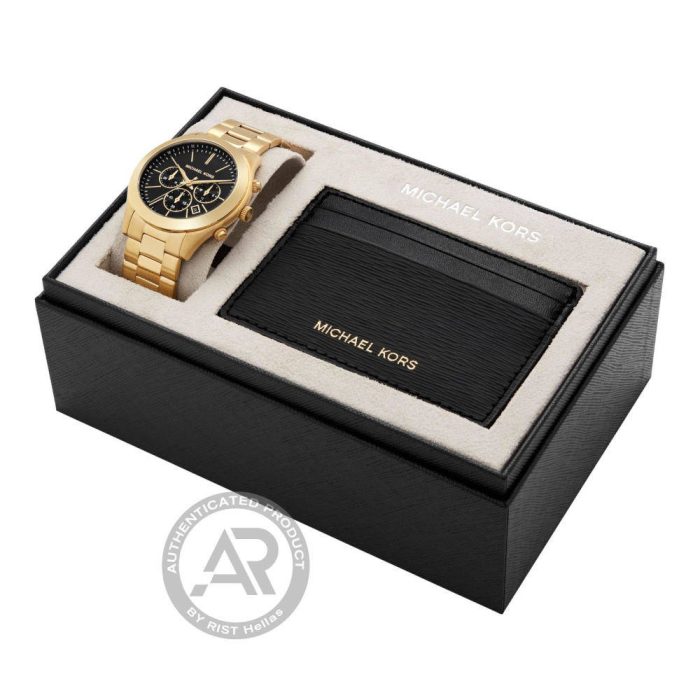 Michael Kors Slim Runway Gold Stainless Steel Bracelet Chronograph Gift Set MK1076