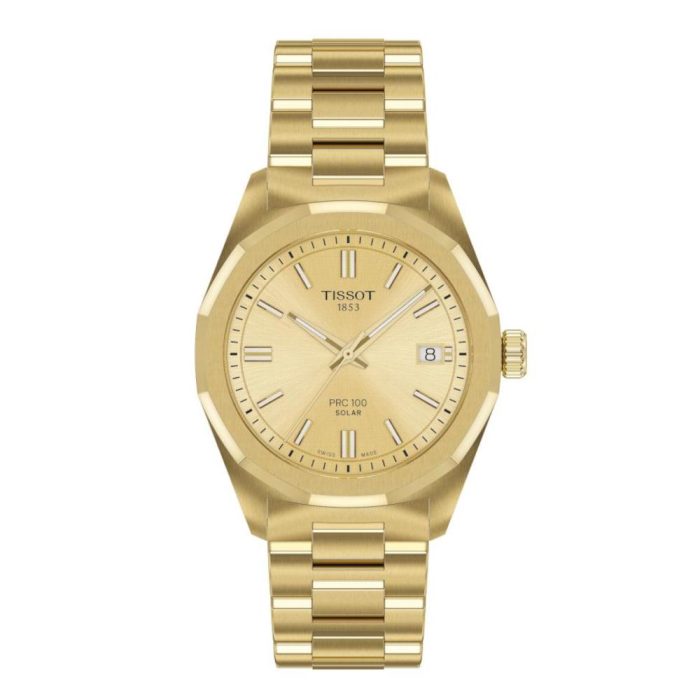Tissot T-Classic PRC 100 Solar Gold Stainless Steel Bracelet T1518223302100