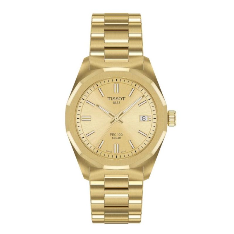 Tissot T-Classic PRC 100 Solar Gold Stainless Steel Bracelet T1518223302100