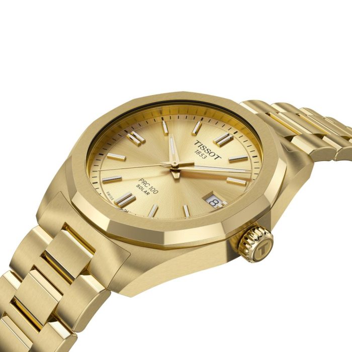Tissot T-Classic PRC 100 Solar Gold Stainless Steel Bracelet T1518223302100