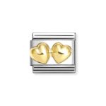 NOMINATION COMPOSABLE CLASSIC LINK RAISED DOUBLE ROUNDED HEARTS IN 18K GOLD 030116/23