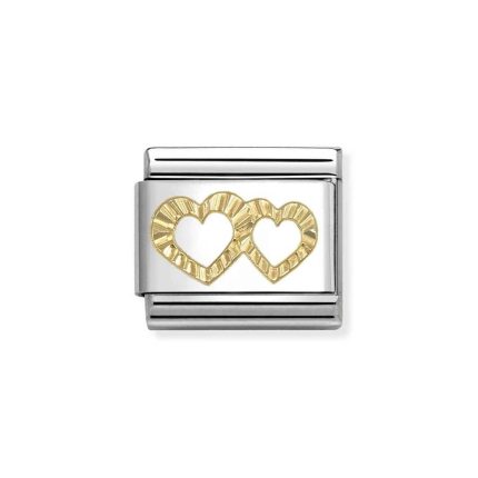 NOMINATION COMPOSABLE CLASSIC LINK DIAMOND DOUBLE HEARTS PROFILE IN 18K GOLD 030149/64