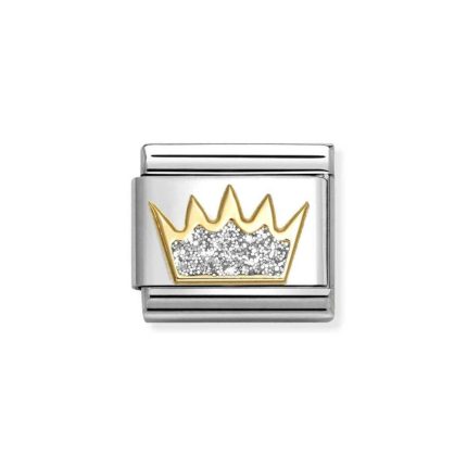 NOMINATION COMPOSABLE CLASSIC LINK SILVER GLITTER CROWN IN 18K GOLD 030220/21