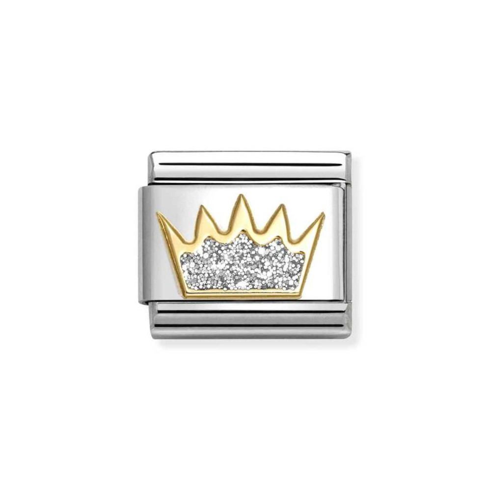 NOMINATION COMPOSABLE CLASSIC LINK SILVER GLITTER CROWN IN 18K GOLD 030220/21 NOMINATION COMPOSABLE CLASSIC LINK SILVER GLITTER CROWN IN 18K GOLD 030220/21
